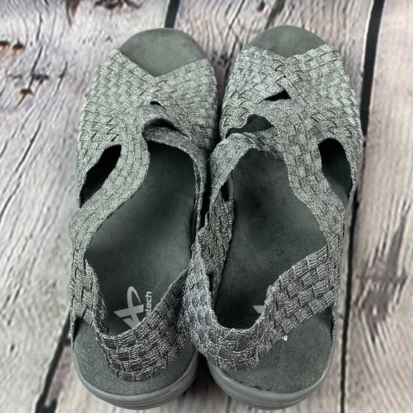 ATHETECH MAREENA Metallic Silver Woven Open Toe Sling Back Low Heel Sandals - Picture 16 of 17